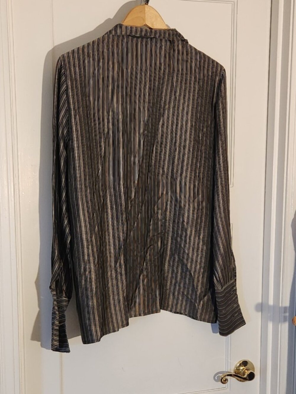 VTG Anne Klein II Silk Blouse Brown Stripes, 8 - Picture 3 of 5